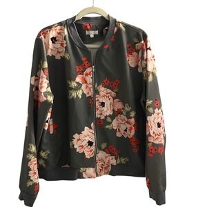 A‎ Dip Of Darling Floral Bomber Jacket XXXL Grey Pink Red Botanical Print Zip Up